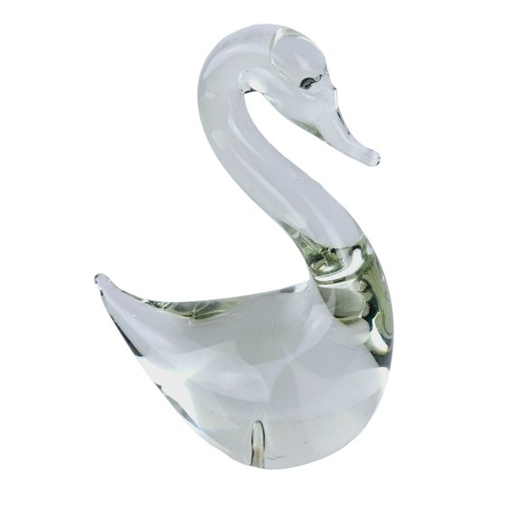 Vintage Hand Blown Glass 4.5" Tall Clear Glass Swan, Low Bubble - Picture 5 of 7